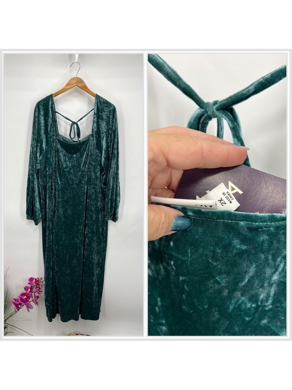 Teal Velvet Long Sleeve Dress